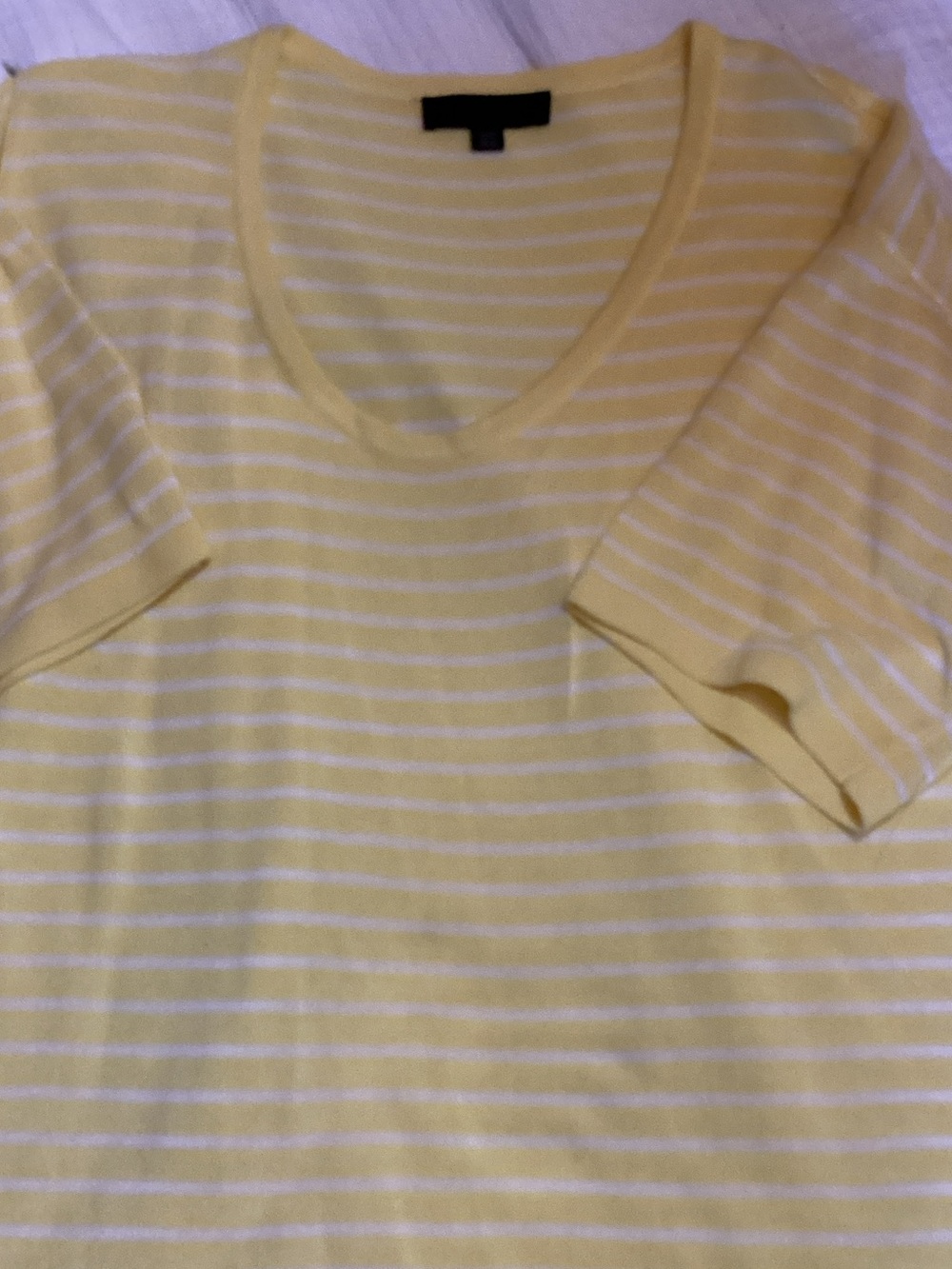 Zara Yellow and White Striped V-Neck Tee